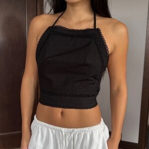 Aritzia Wilfred Black Embroidered Tie-Back Bib Top
